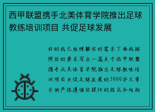 西甲联盟携手北美体育学院推出足球教练培训项目 共促足球发展 西甲联盟携手北美体育学院推出足球教练培训项目 共促足球发展